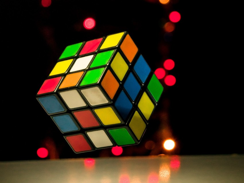 rubiks cube, cube, colorful, glare, lights