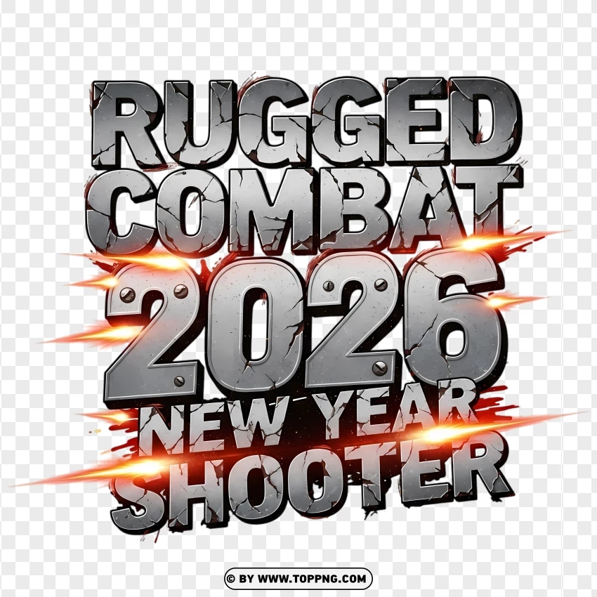 Shooter Combat Style 2026 New Year Typography PNG Transparent Background