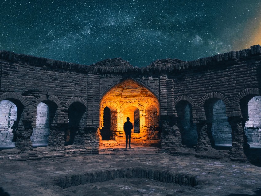 Ruins Silhouette Starry Sky Architecture Png - Free PNG Images