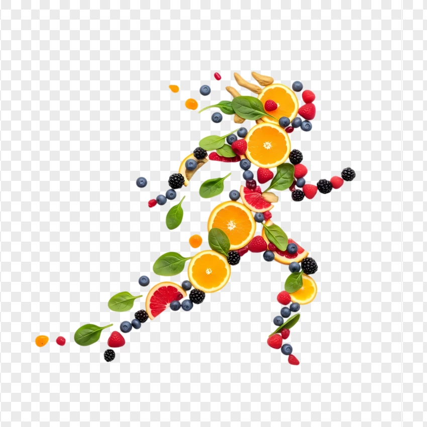 Running Athlete Made Of Citrus Fruits PNG Transparent Background
