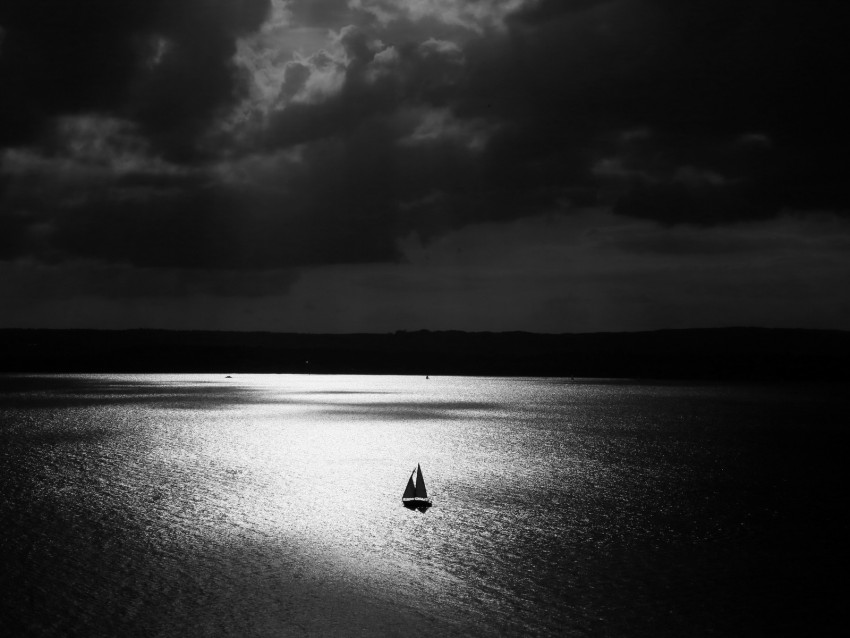sail, lonely, night, bw
