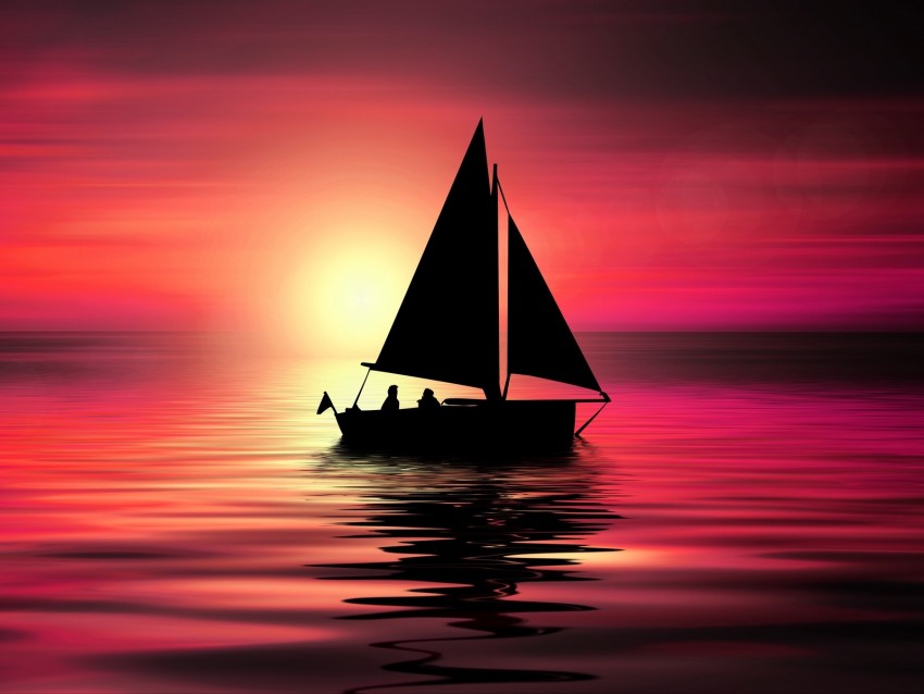 sail, silhouettes, sea, horizon, night