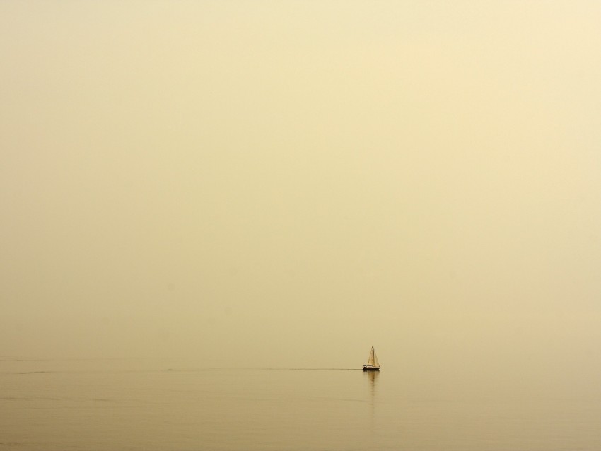 sailboat, sea, fog, uniform, lonely, haze
