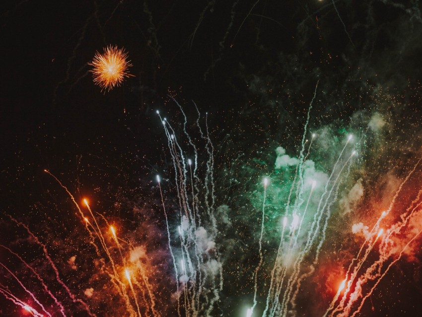 salute, holiday, fireworks, colorful, rays, sparks