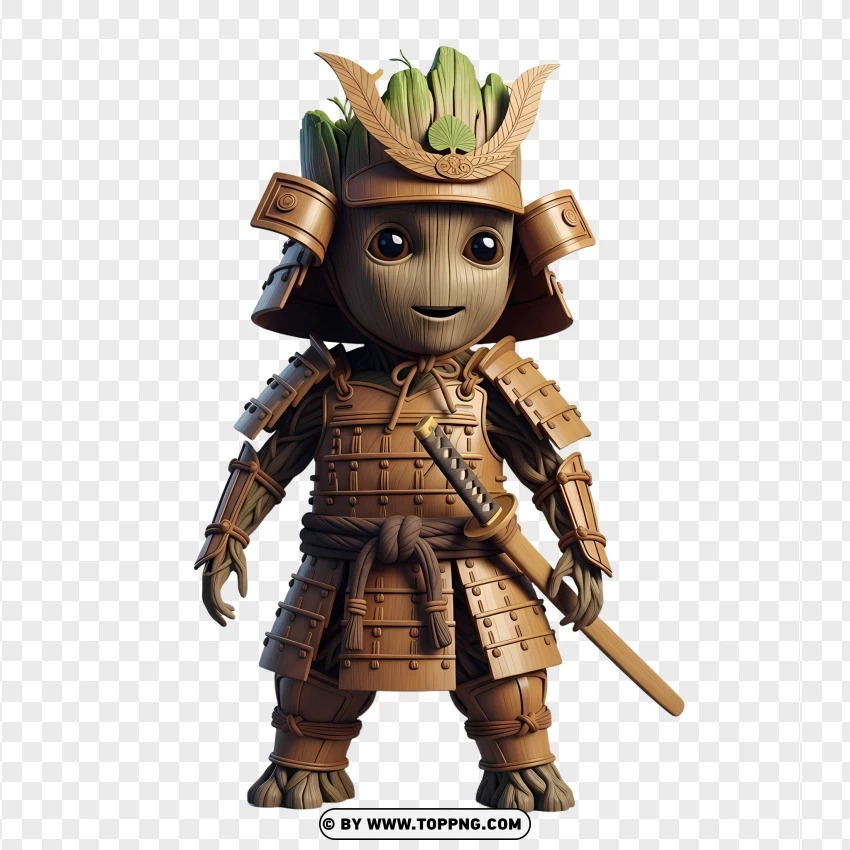 Samurai Baby Groot In Wooden Armor PNG Transparent Background