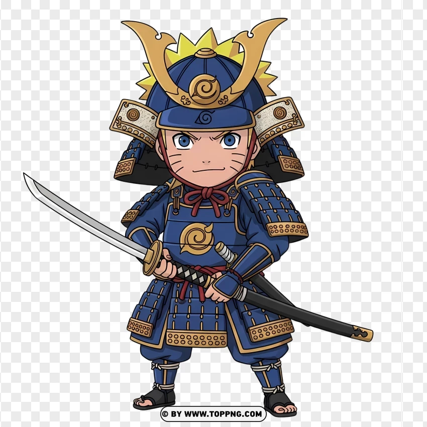 Samurai Naruto Chibi In Japanese Armor PNG Transparent Background