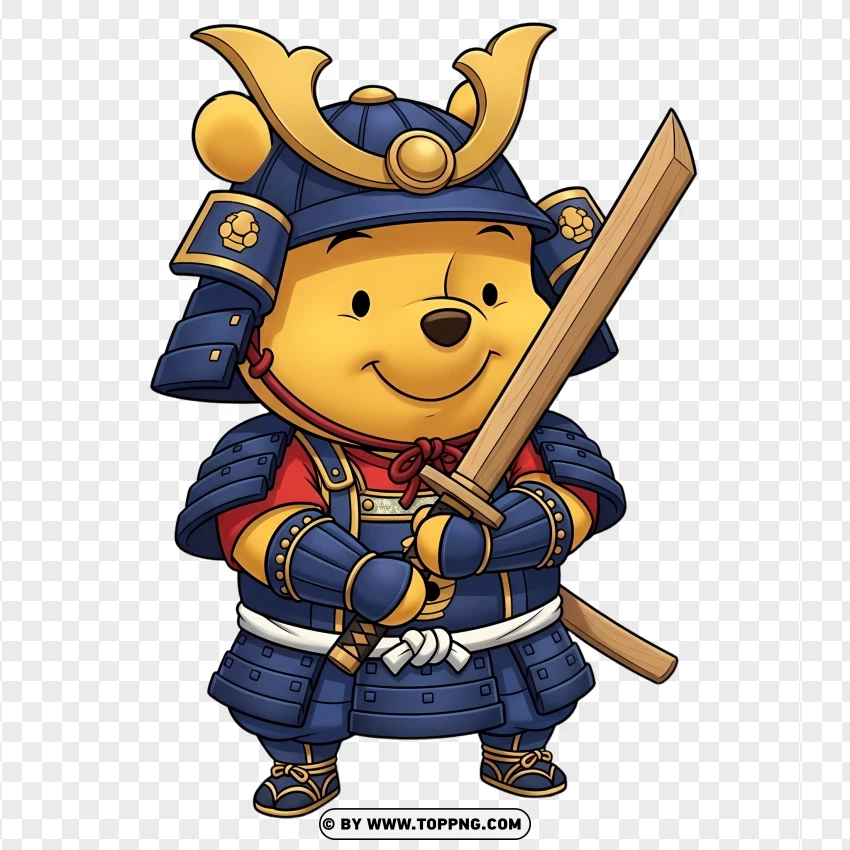 Samurai Pooh With Wooden Sword PNG Transparent Background