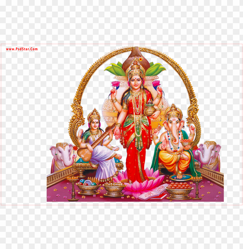 saraswati laxmi maa and ganesh full hd - laxmi mata PNG image with  transparent background | TOPpng