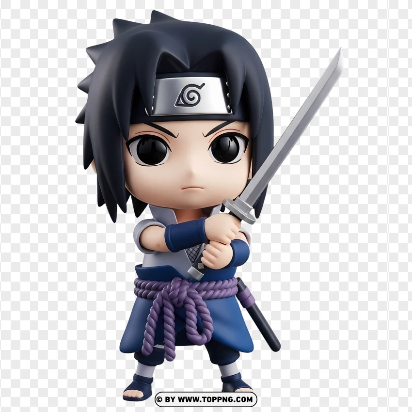 Sasuke Holding Katana Sword In Battle Stance Chibi PNG Transparent Background