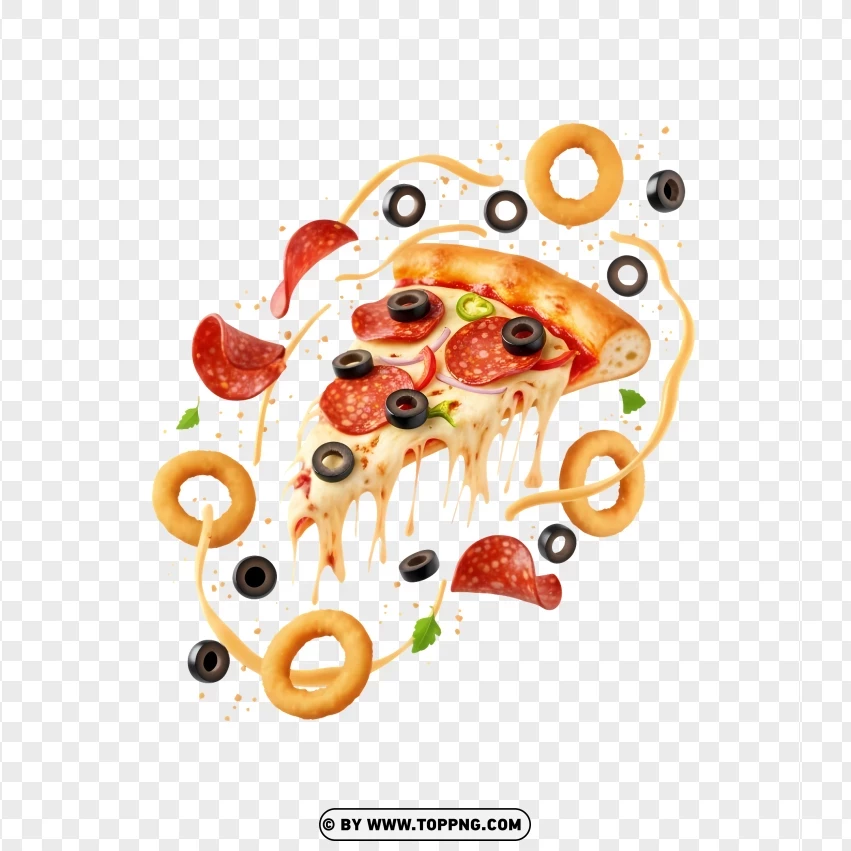 Savory Pizza Slice With Mixed Ingredients PNG Transparent Background