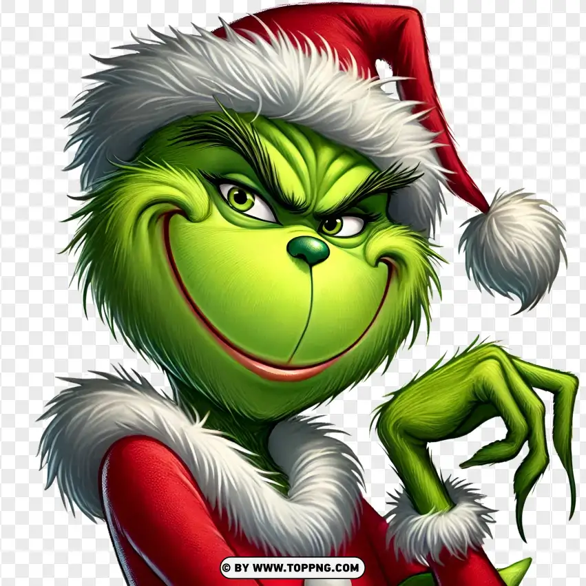 Grinch In Santa Costume Smiling PNG Transparent Background