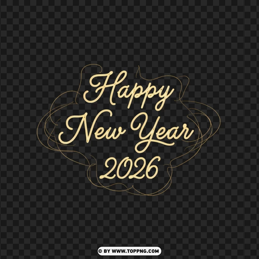 Script-style Happy New Year 2026 Text PNG Transparent Background