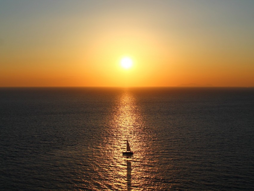 sea, boat, horizon, sun, reflection, ship