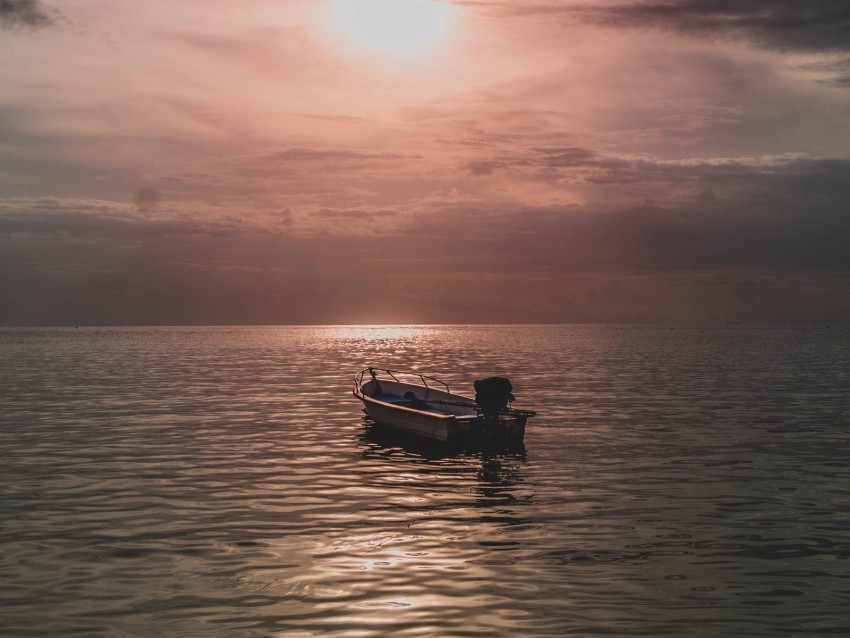 sea, boat, sunset, dusk, evening