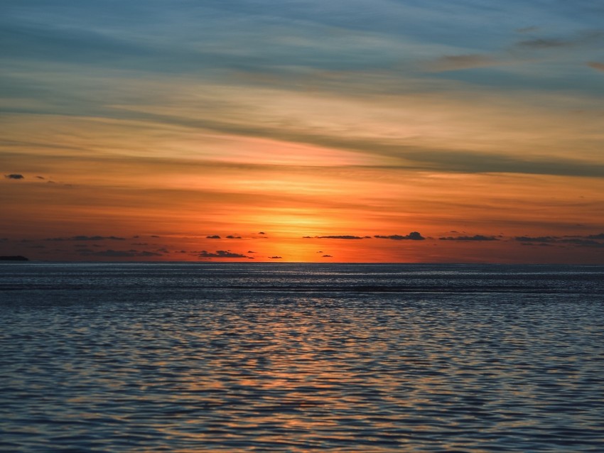 sea, horizon, sunset, clouds, sky, ripples, evening