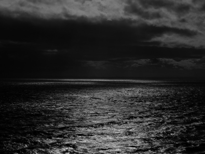 sea, night, moonlight, ripples, clouds, horizon