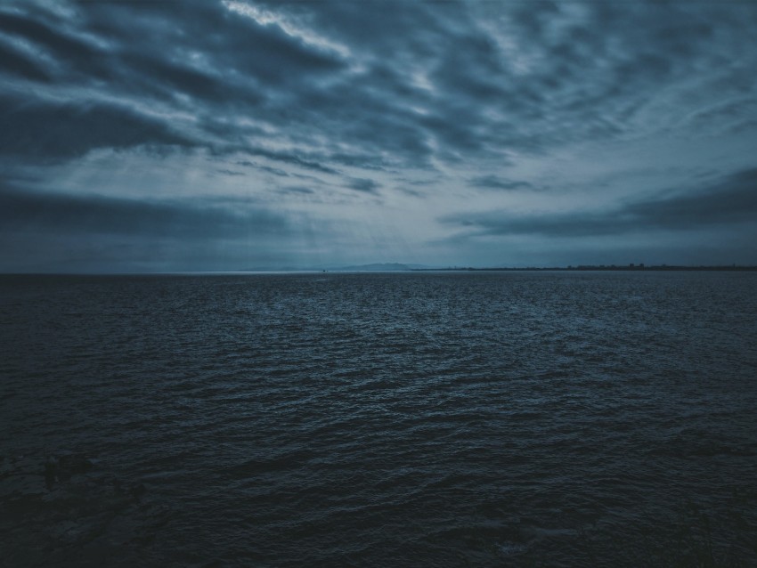 sea, ripples, twilight, horizon, clouds