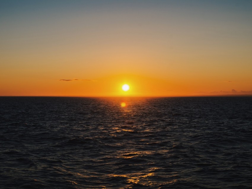 sea, sunset, horizon, water, ripples, sun
