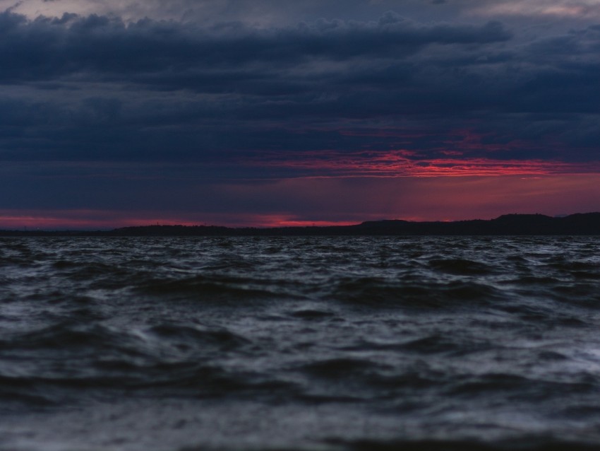 sea, twilight, horizon, waves, clouds, evening, dark