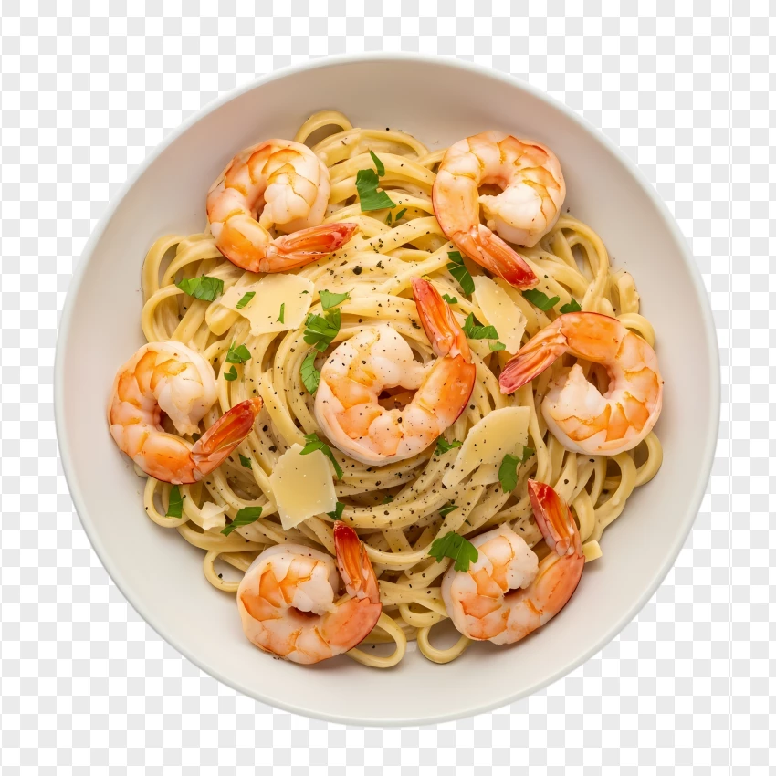 Seafood Pasta With Shrimp And Creamy Alfredo Sauce PNG Transparent Background