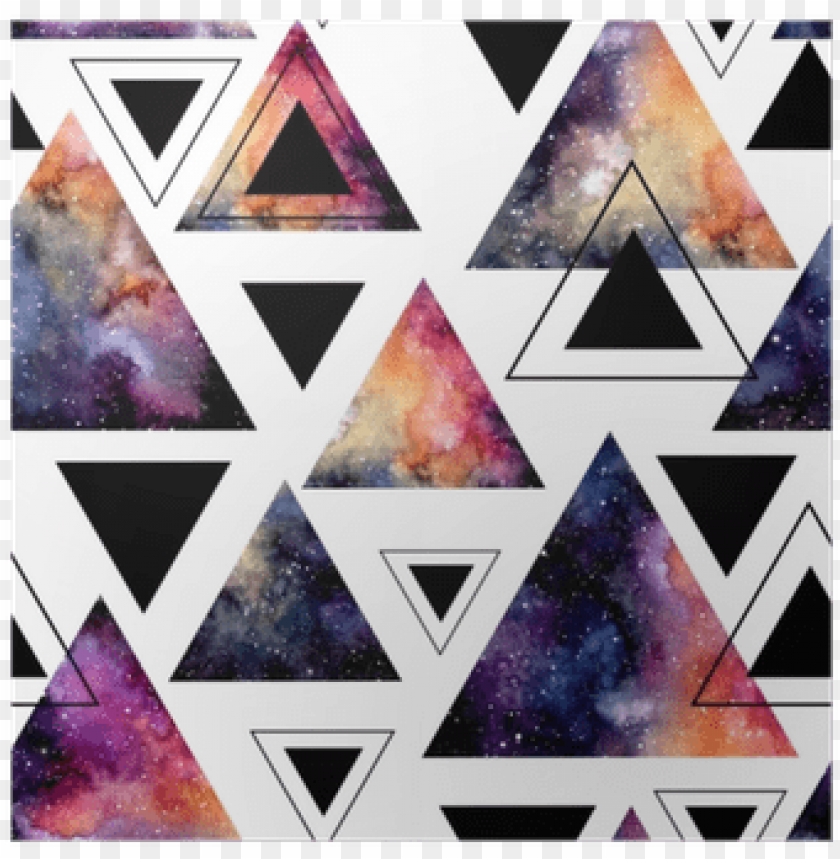 free PNG seamless pattern of watercolor triangles and galaxy - watercolor galaxy triangle PNG image with transparent background PNG images transparent