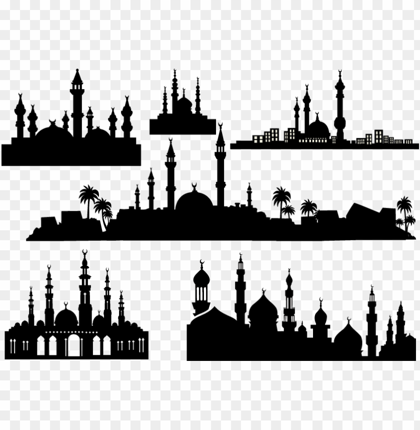 set of islamic mosque masjid black silhouette PNG image with transparent background@toppng.com