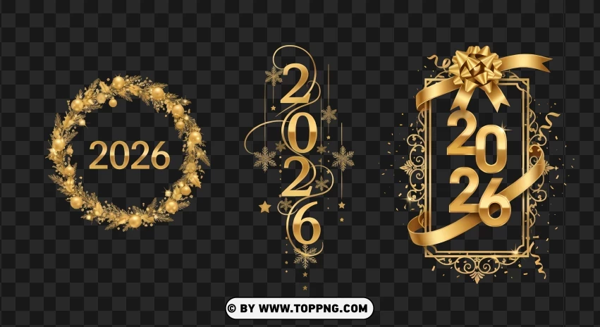 Set Of Premium Gold 2026 Number Designs PNG Transparent Background