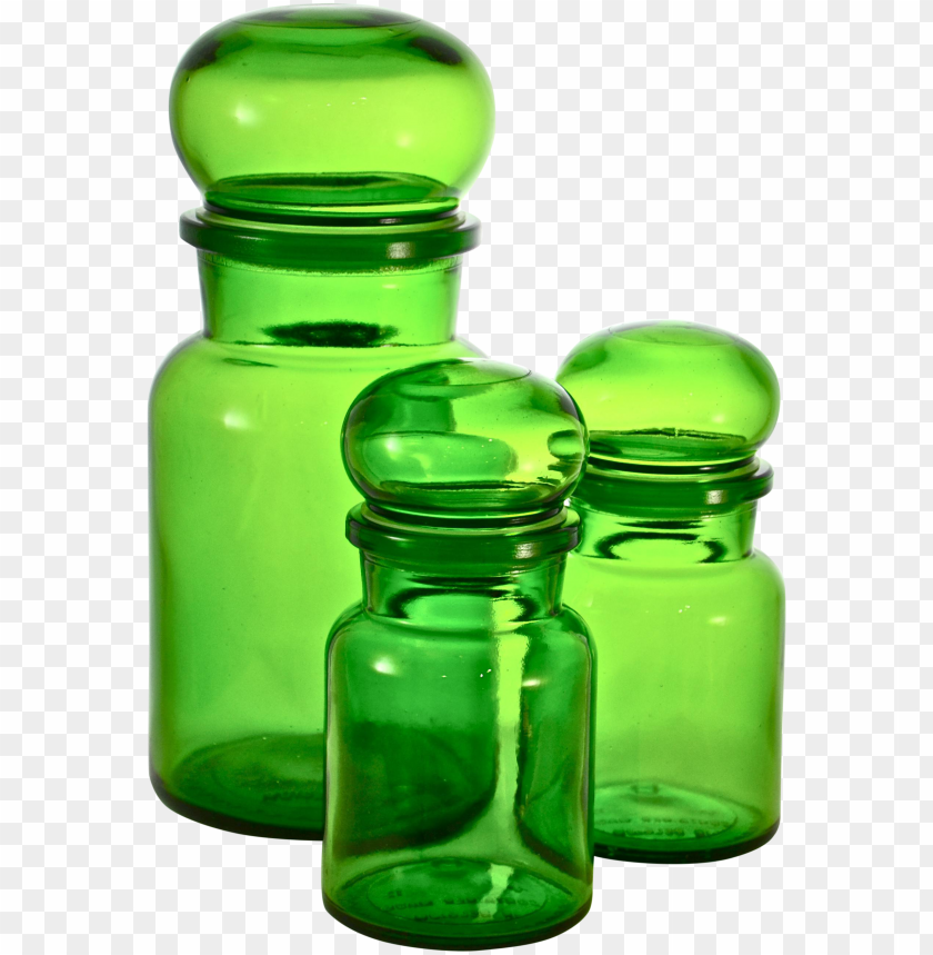 Set Of Three Lush Green Glass Ball Top Apothecary Jars - Library PNG Transparent With Clear Background ID 443118