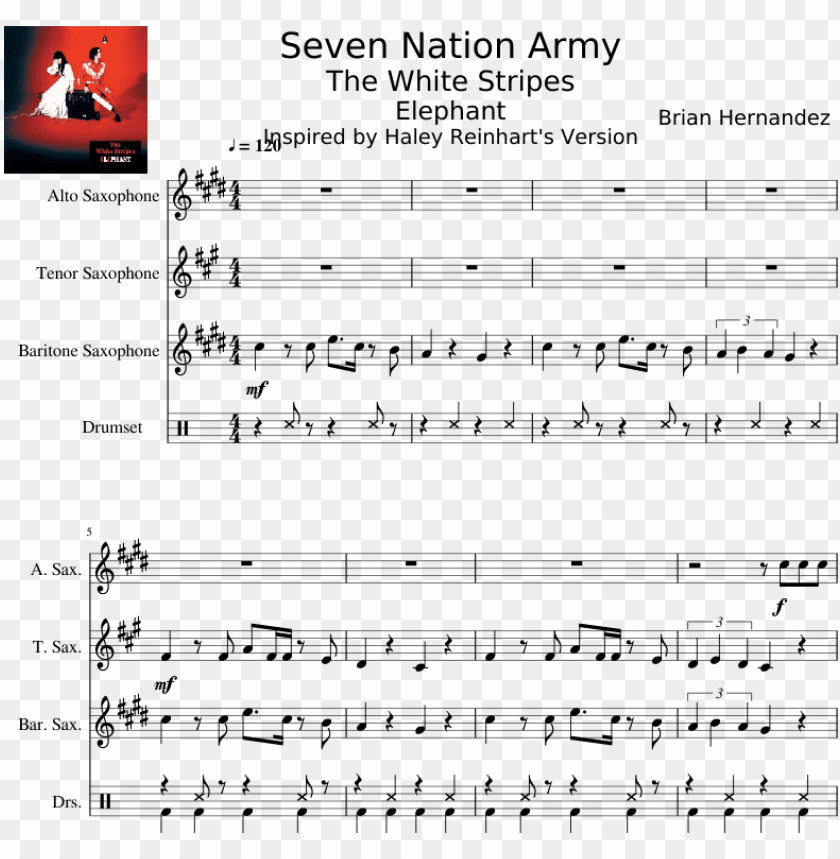 Seven Nation Army The White Stripes Elephant Inspired Alto Sax Seven Nation Army Saxophone Png Image With Transparent Background Toppng