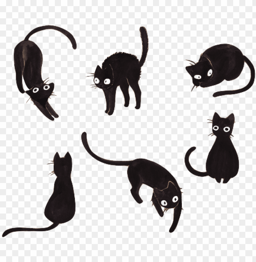 shadow cats watercolor png black cat drawing cute PNG image with