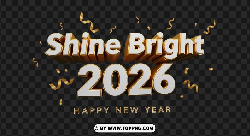 Shine Bright Happy New Year 2026 Script Style PNG Transparent Background