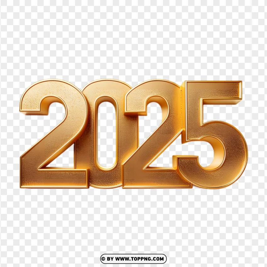 Shiny 2025 Gold Glitter Typography Free PNG Transparent Background