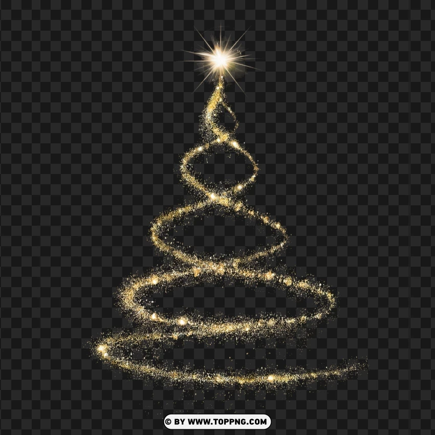 Shiny Gold Spiral Christmas Tree With Bright Star PNG Transparent Background