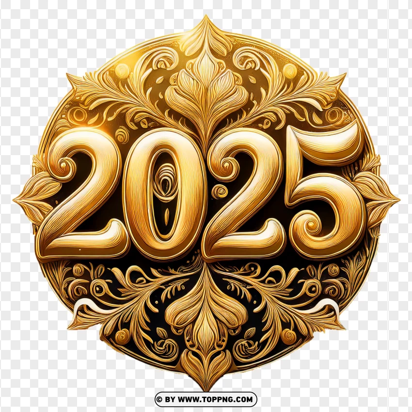 Shiny Golden 2025 New Year PNG Transparent Background