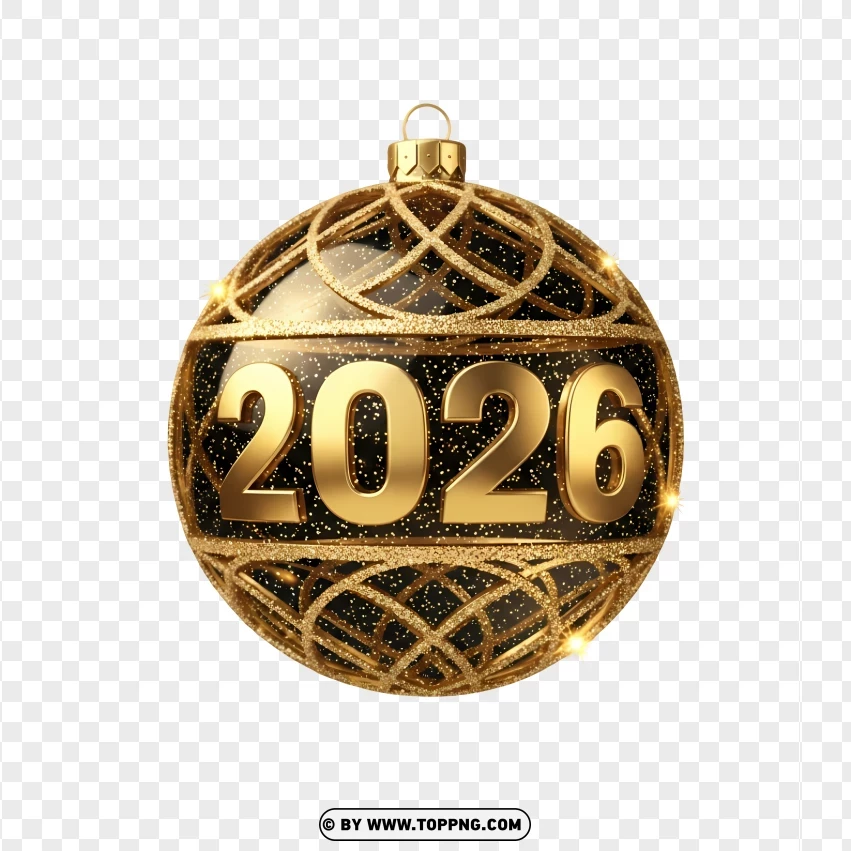 Shiny Golden 2026 Design With Sparkling Ornament PNG Transparent Background