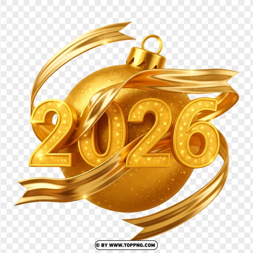 Shiny Golden 2026 New Year Design Sparkling Ornament PNG Transparent Background
