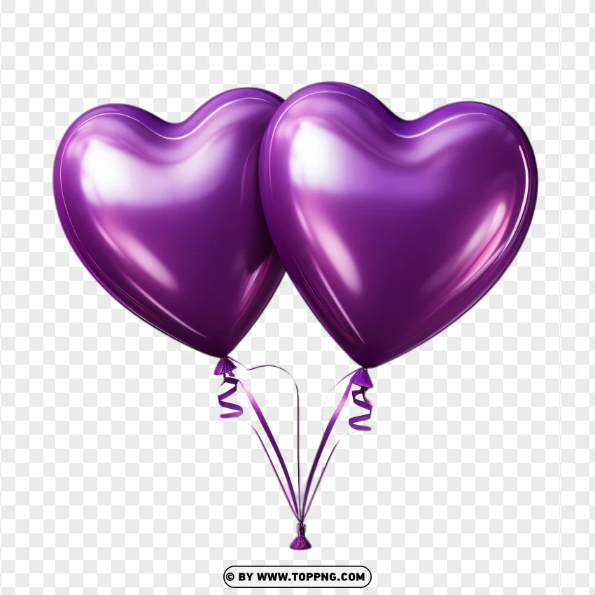 Shiny Purple Heart Balloons Set For Love PNG Transparent Background