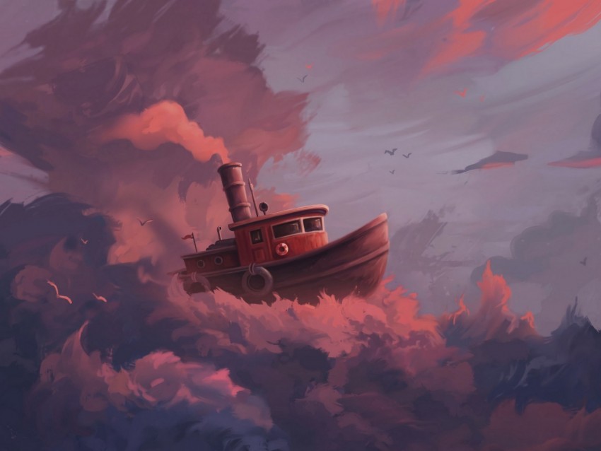 ship, clouds, art, sky, sail, fantastic