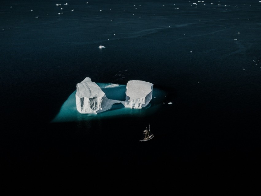 ship, iceberg, aerial view, ocean, snow