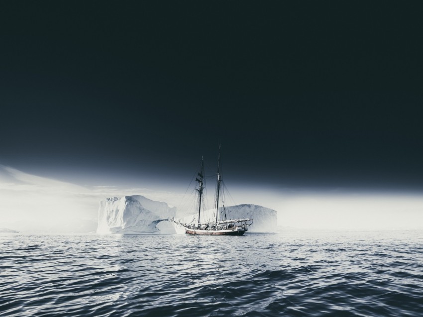 ship, iceberg, ice, fog, sea, sky