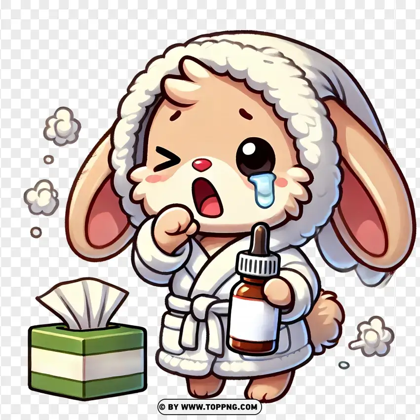 Sick Bunny With Tissues And Medicine PNG Transparent Background