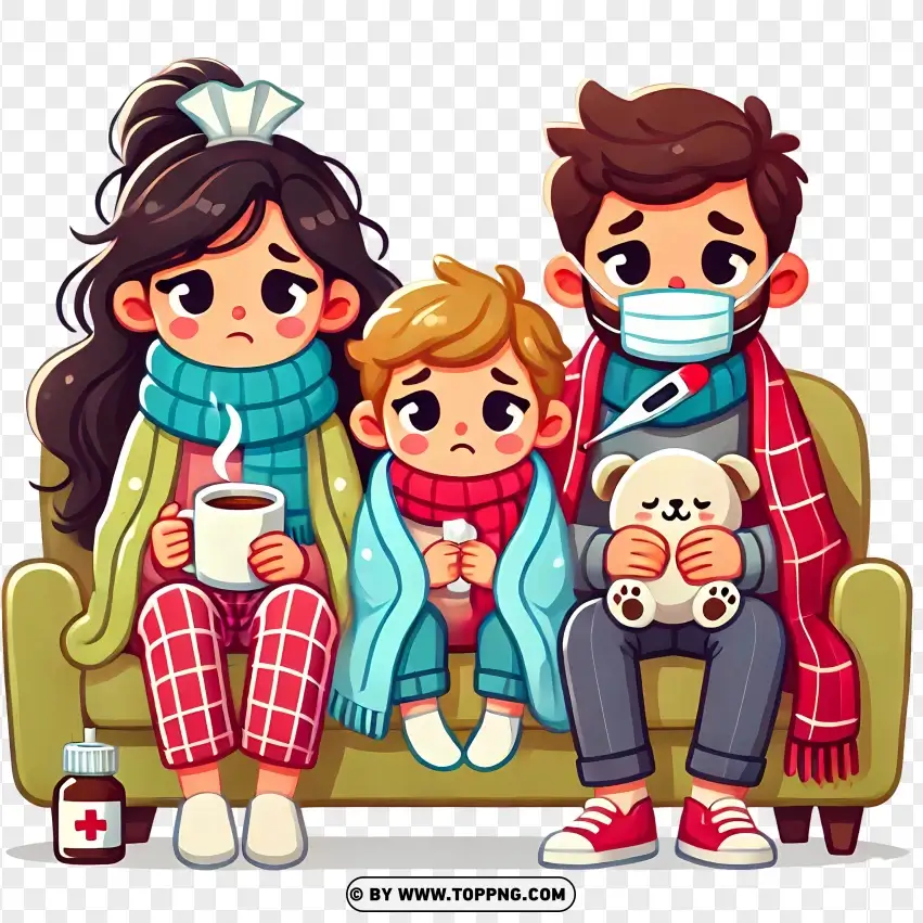 Sick Family With A Cold PNG Transparent Background