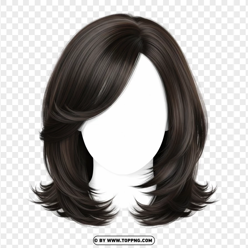 Long black hair – side-parted, smooth and straight