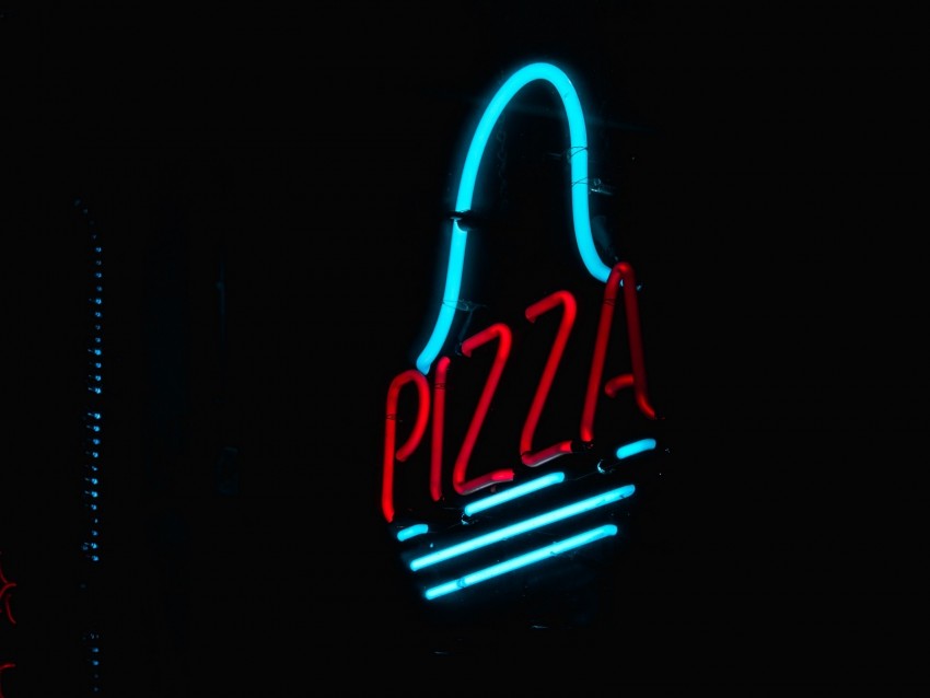 signboard, neon, pizza, glow, dark