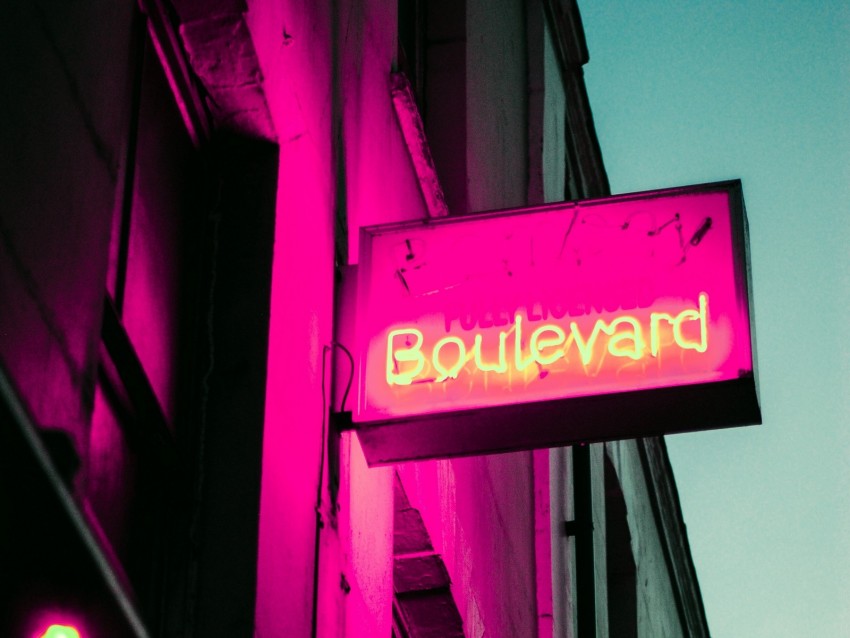 signboard, neon, street, glow, boulevard, buildings