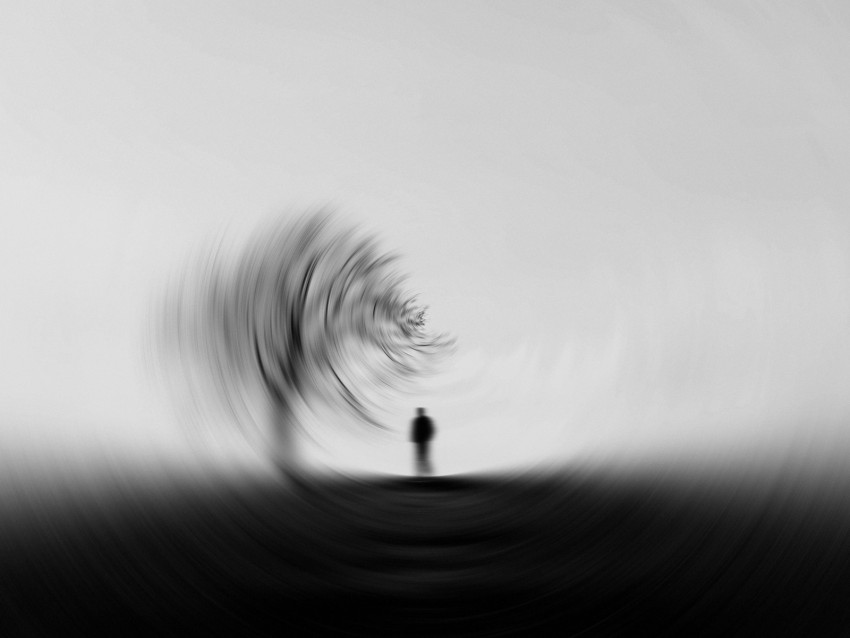 silhouette, bw, tree, blur, effect