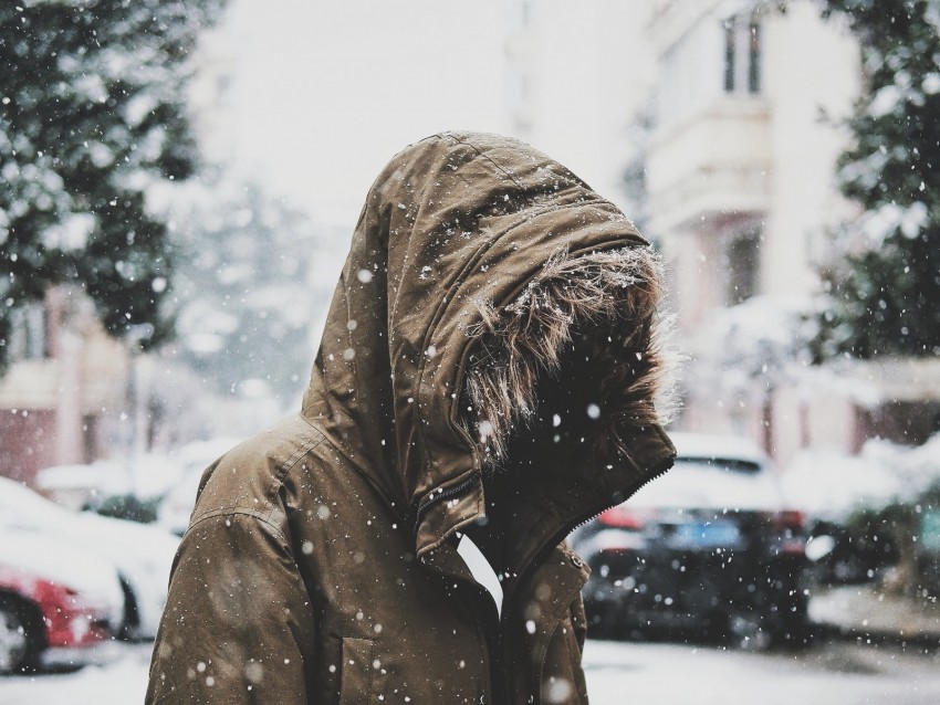 silhouette, jacket, hood, snow, winter