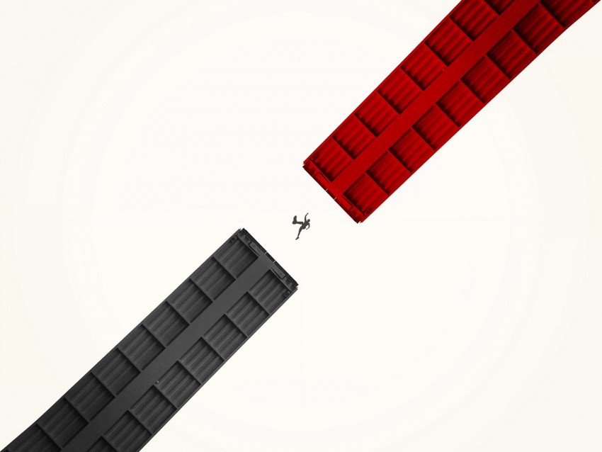 silhouette, jump, construction, minimalism, red, black