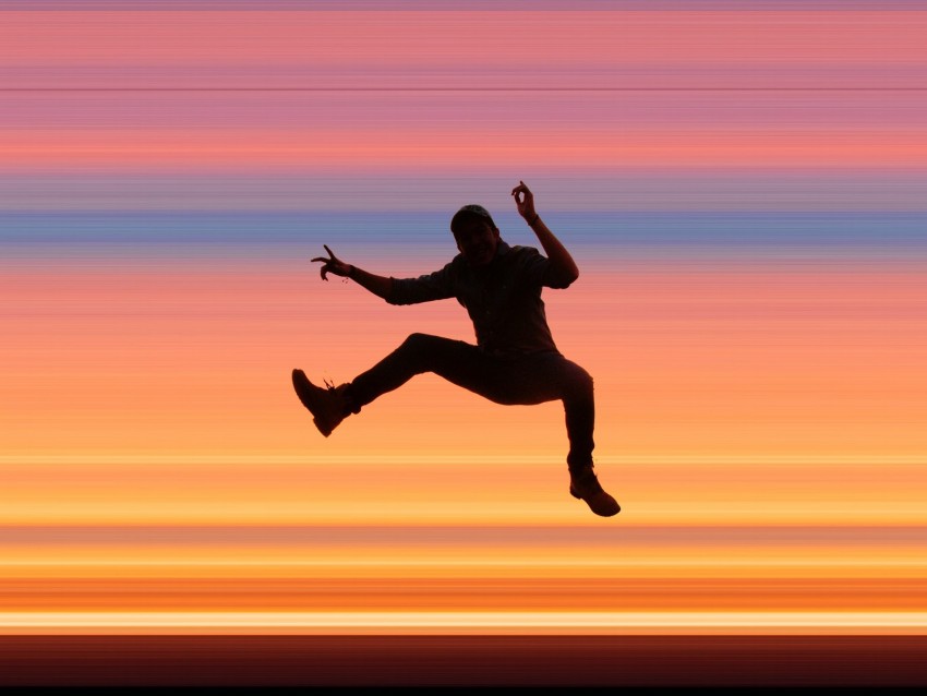 silhouette, jump, dark, stripes, colorful, background
