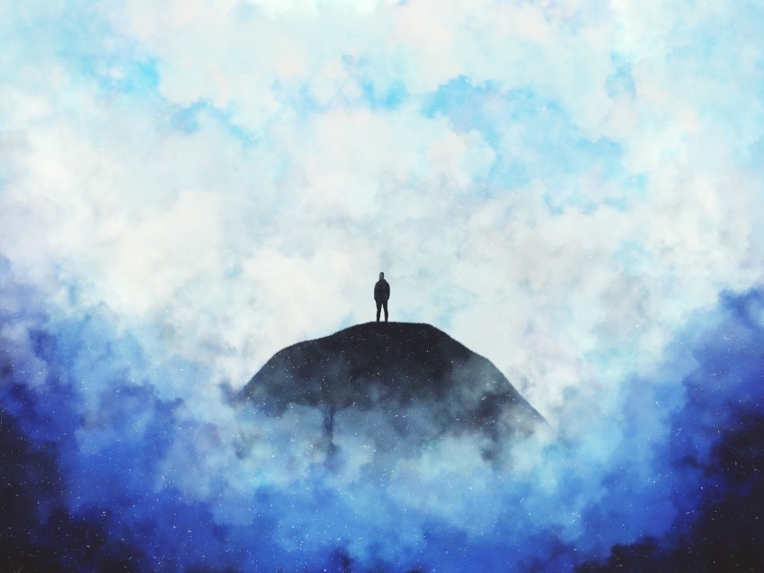 silhouette, loneliness, clouds, hill
